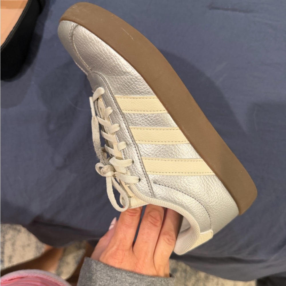 adidas Silver and Cream Leather Platform Sneaker